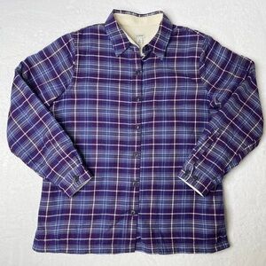 L.L. Bean Fleece Lined Purple Plaid Flannel Shirt Sz M Outdoors Homestead Farm